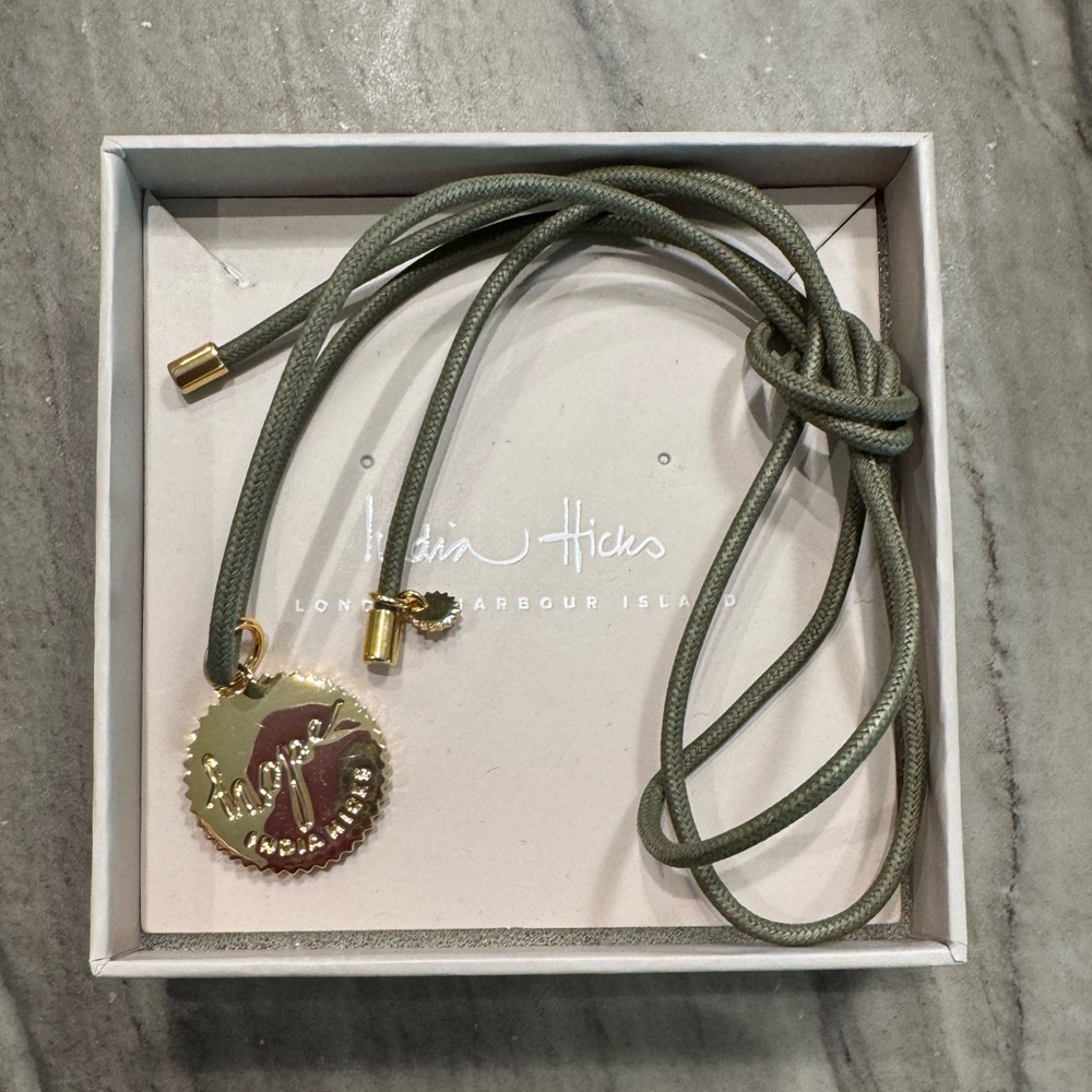 India Hicks Gold “Hope” Token with army cord with gold plated tips, NIB $90
